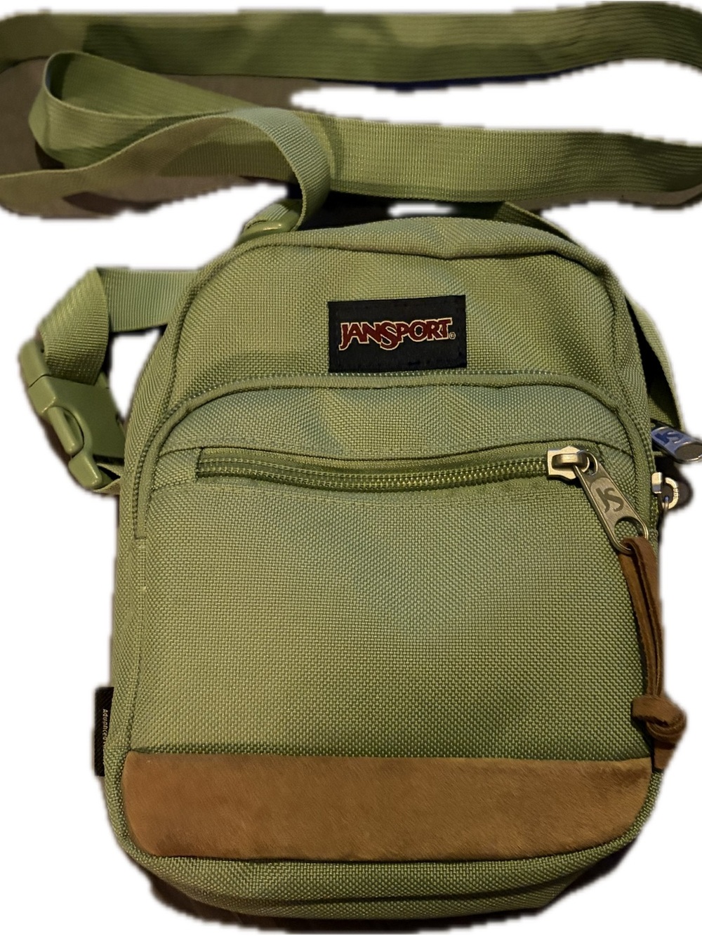 Jansport Light Green Messenger Crossbody Bag with Brown Suede Trim - Picture 3 of 9